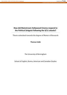 How Did Mainstream Hollywood Cinema Respond to the Political Zeitgeist Following the 9/11 Attacks?