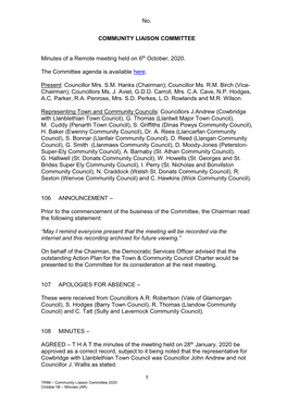 No. COMMUNITY LIAISON COMMITTEE Minutes of a Remote