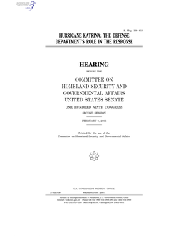 Hurricane Katrina: the Defense Department’S Role in the Response