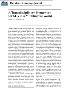 A Transdisciplinary Framework for SLA in a Multilingual World