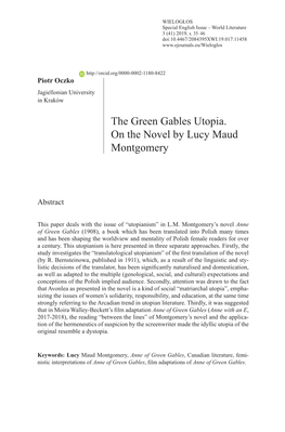 The Green Gables Utopia. on the Novel by Lucy Maud Montgomery