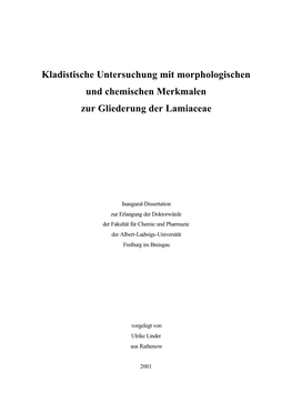 Kladistische Untersuchung Mit Morphologischen Und Chemischen Merkmalen Zur Gliederung Der Lamiaceae