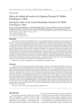 Índice De Calidad Del Suelo En La Empresa Pecuaria El Tablón (Cienfuegos, Cuba)