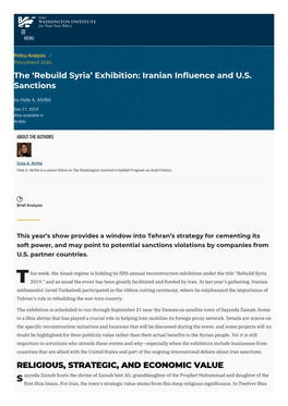 Rebuild Syria’ Exhibition: Iranian Influence and U.S