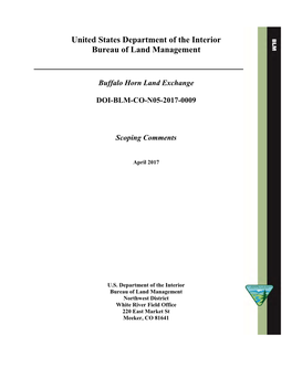 United States Department of the Interior Bureau of Land Management