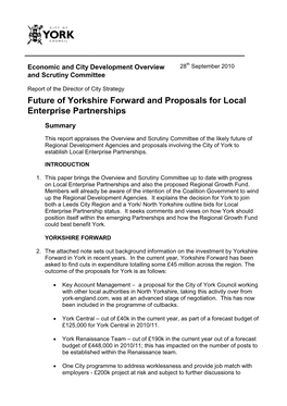 Future of Yorkshire Forward and Proposals for Local Enterprise Partnerships