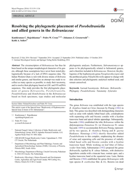 Resolving the Phylogenetic Placement of Porobeltraniella and Allied