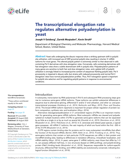 The Transcriptional Elongation Rate Regulates Alternative Polyadenylation in Yeast Joseph V Geisberg†, Zarmik Moqtaderi†, Kevin Struhl*