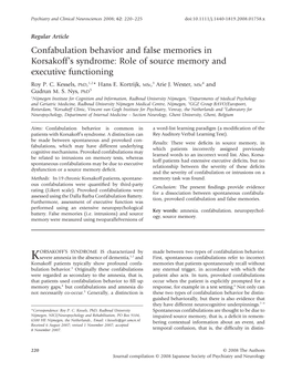 Confabulation Behavior and False Memories in Korsakoff's Syndrome: Role of Source Memory and Executive Functioning