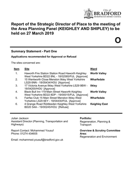 KEIGHLEY and SHIPLEY) to Be Held on 27 March 2019 O