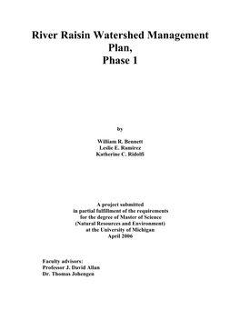 River Raisin Watershed Management Plan, Phase 1