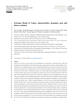 Extremes Floods of Venice: Characteristics, Dynamics, Past and 2 Future Evolution 3 4 5 Piero Lionello1, David Barriopedro2, Christian Ferrarin3, Robert J