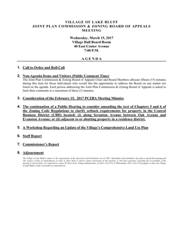 Village of Lake Bluff Joint Plan Commission & Zoning