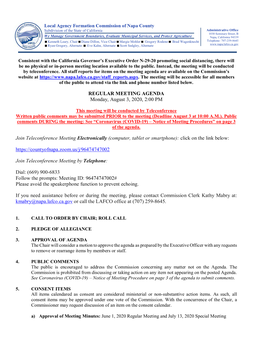 August 3, 2020 Regular Meeting Agenda Packet