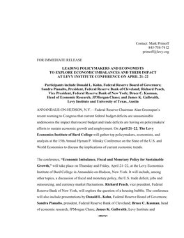 Leading Policymakers and Economists to Explore Economic Imbalances and Their Impact at Levy Institute Conference on April 21–22