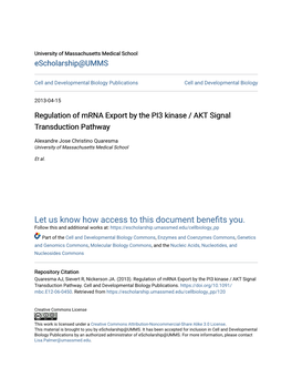 Regulation of Mrna Export by the PI3 Kinase / AKT Signal Transduction Pathway