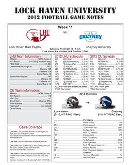 Lock Haven University 2012 Football Game Notes