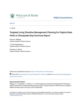 Targeted Living Shoreline Management Planning for Virginia State Parks in Chesapeake Bay Summary Report