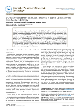 A Cross-Sectional Study of Bovine Babesiosis in Teltele District