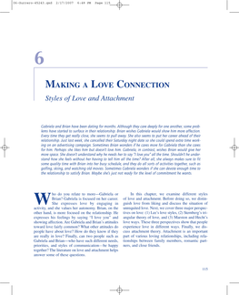 MAKING a LOVE CONNECTION Styles of Love and Attachment