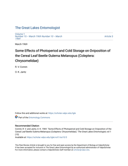 Some Effects of Photoperiod and Cold Storage on Oviposition of the Cereal Leaf Beetle Oulema Melanopus (Coleptera: Chrysomelidae)