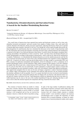 Minireview Nanobacteria, Ultramicrobacteria and Starvation Forms