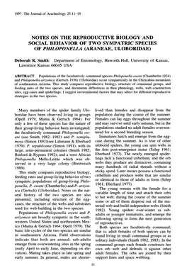 1997. the Journal of Arachnology 25:11-19 NOTES on THE