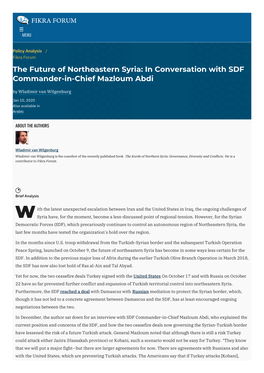 The Future of Northeastern Syria: in Conversation with SDF Commander-In-Chief Mazloum Abdi | the Washington Institute