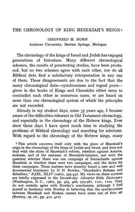 The Chronology of King Hezekiah's Reign1