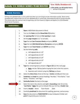 Activity 13: WORLD SERIES TEAM ROSTER in This Activity, You Will Practice How To: 1