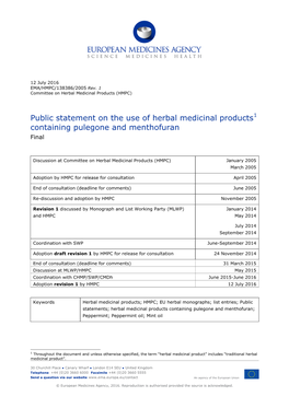 Public Statement on the Use of Herbal Medicinal Products1 Containing Pulegone and Menthofuran Final