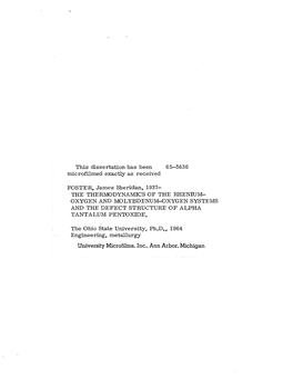 The Thermodynamics of the Rhenium-Oxygen and Molybdenum-Oxygen Systems and the Defect Structure of Alpha Tantalum Pentoxide