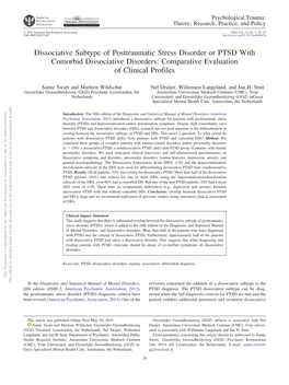 Dissociative Subtype of Posttraumatic Stress Disorder Or PTSD with Comorbid Dissociative Disorders: Comparative Evaluation of Clinical Profiles