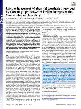 Rapid Enhancement of Chemical Weathering Recorded by Extremely Light Seawater Lithium Isotopes at the Permian–Triassic Boundary