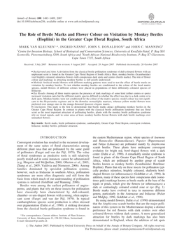 The Role of Beetle Marks and Flower Colour on Visitation by Monkey Beetles (Hopliini) in the Greater Cape Floral Region, South Africa