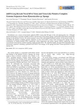 Dsrna-Seq Reveals Novel RNA Virus and Virus-Like Putative Complete Genome Sequences from Hymeniacidon Sp. Sponge