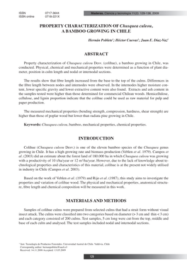 PROPERTY CHARACTERIZATION of Chusquea Culeou, a BAMBOO GROWING in CHILE ABSTRACT INTRODUCTION MATERIALS and METHODS