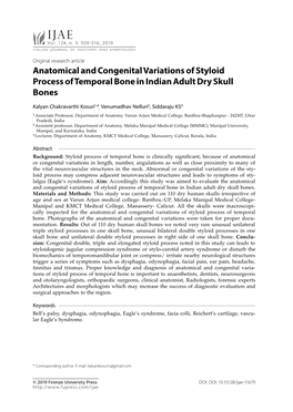 Anatomical and Congenital Variations of Styloid Process of Temporal Bone in Indian Adult Dry Skull Bones