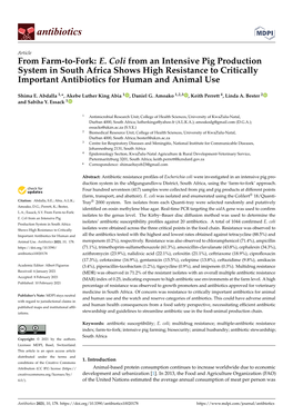 E. Coli from an Intensive Pig Production System in South Africa Shows High Resistance to Critically Important Antibiotics for Human and Animal Use