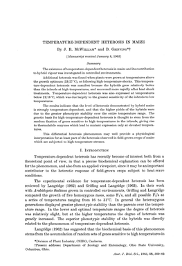 TEMPERATURE-DEPENDENT HETEROSIS in MAIZE by J. R. MCWILLIAM* and B