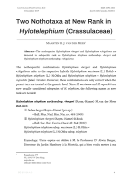 8(3) Two Nothotaxa at New Rank in Hylotelephium (Crassulaceae).Pdf