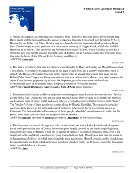 United States Geography Olympiad Round #3