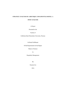 Strategy Analysis of a Boutique and Lifestyle Hotel: A