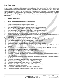 Additional General Knowledge Supplement I 2009