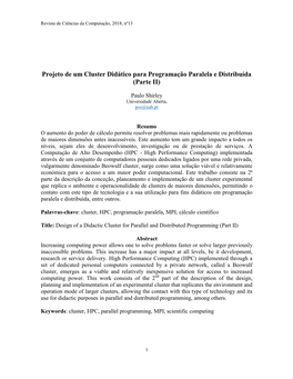 Projeto De Um Cluster Didático Para Programação Paralela E Distribuída (Parte II)