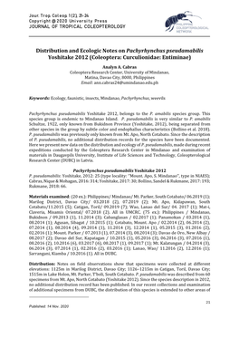 Distribution and Ecologic Notes on Pachyrhynchus Pseudamabilis Yoshitake 2012 (Coleoptera: Curculionidae: Entiminae)