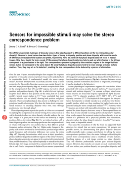 Sensors for Impossible Stimuli May Solve the Stereo Correspondence Problem