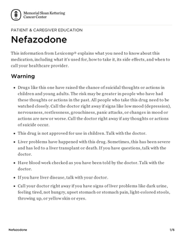 Nefazodone | Memorial Sloan Kettering Cancer Center