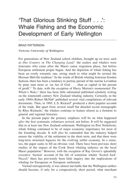 Whale Fishing and the Economic Development of Early Wellington