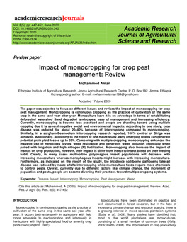 Impact of Monocropping for Crop Pest Management: Review